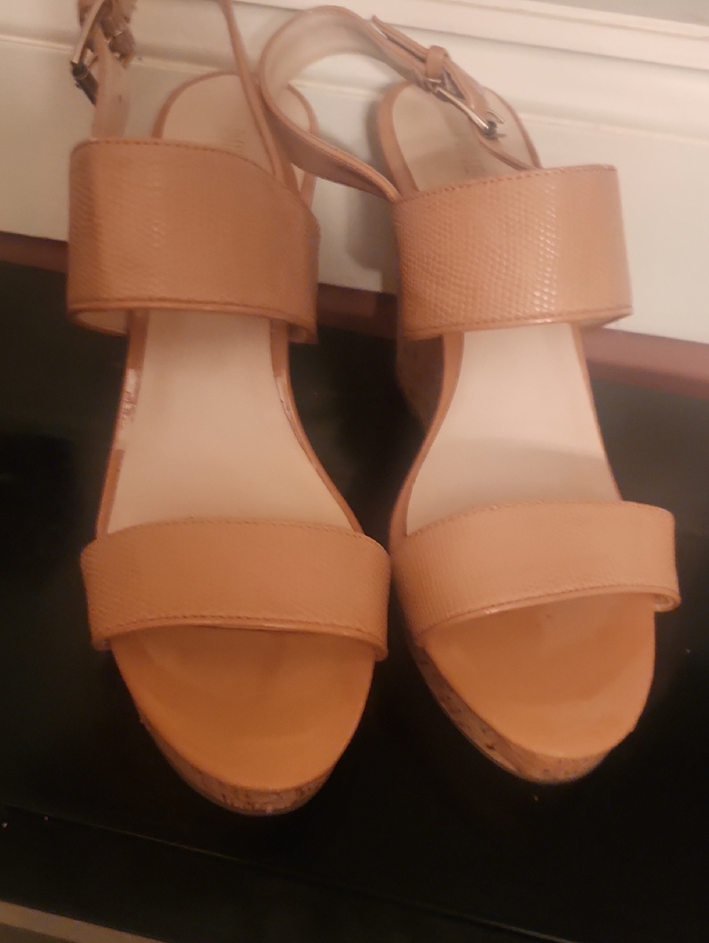 Nine West Tan Leather Cork Wedge Sandals
